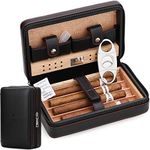 Time C Club 4 Finger Portable Travel Leather Cigar Case, Cigar Humidor with Cigar Cutter and Humidifier, Groomsmen Gift, Birthday Gift