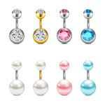 MODRSA 6mm Belly Button Ring Belly Rings for Women Short Bar Silver Pink Blue Gold Belly Button Ring Pearl Surgical Steel Belly Button Piercing Jewelry Navel Rings