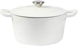 TOQUE Enameled Cast Iron Dutch Oven 4L Pot with Lid Kitchen Cookware White, 4.2 Quart Camping Cooking Non-stick Slow Cooker Deep Pan, Round Dutch Oven Pots for Bread Baking,Braise,Stew,Roast