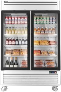 Coolski Commercial Refrigerator with Glass Door, 47.5 Cu.ft. Display Beverage Cooler, Upright Stainless Steel Fridge with Built-in LED Strip Light for Convenience Stores, Restaurants, Bars