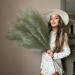 VOULUX Extra Large Tall Sage Green Fake Faux Artificial Pampas Grass Large Fluffy x3 115cm Stems x18 Decorative Artificial Flora Feathers For Floor Vases Tall Plant Flowers Long Pampas Grass