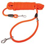 Downtown Pet Supply Heavy Duty Corded Dog Leash, Thick Comfort Woven Recall Obedience Training Orange and Black Slip Lead (50 Foot, Orange)