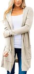 MEROKEETY Women's Long Sleeve Open Front Hoodie Knit Sweater Cardigan Outwear, A-Beige, Small