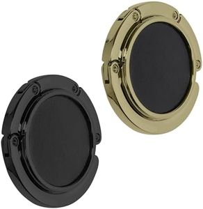 kwmobile Purse Hooks for Table - Set of 2 Zinc and Faux Leather Handbag Hook Foldable Bag Holder Purse Hangers for Tables - Gold/Black