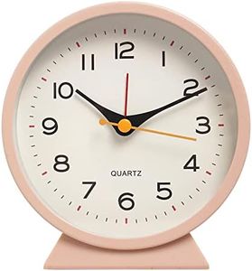 SHISEDECO 4.5" Battery Operated Antique Retro Analog Alarm Clock, Small Silent Bedside Desk Metal Clock with Light Function, Non-Ticking Clock Decor for Living Room,Bedroom,Bedside,Shelf (Pink)