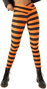 sissycos Women's Halloween Crossover Leggings High Waisted Buttery Soft Printed Tights (Black Orange Stripes, Medium)
