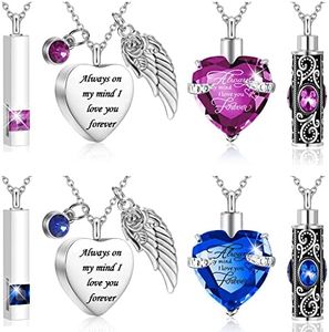 Fumete 8 Pieces Urn Necklace for Ashes Cremation Jewelry for Ashes of Loved Ones Keepsake Urns Pendant Necklace for Women Men, Dark Blue, Purple), Dark Blue, Purple, stainless steel