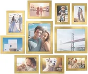 SONGMICS Picture Frames, Collage Picture Frames Set of 10, Two 8x10, Four 5x7, Four 4x6, Photo Frame for Wall Gallery Decor, Table Display, Glass, Pale Gold