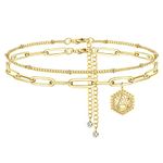 FIBO STEEL Initial Ankle Bracelets for Women, Anklet with Initials Letter Charm Anklets for Women, Cute 14K Gold Plated A-Z Foot Jewelry Anklets, Cubic Zirconia