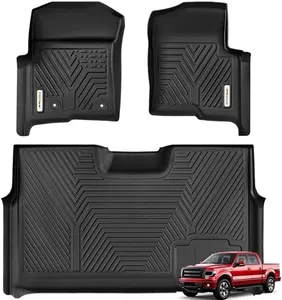 YITAMOTOR Floor Mats Compatible with 2010-2014 Ford F-150 F150 SuperCrew/Crew Cab with 1st Row Bucket Seat, Custom Fit 2 Row Set (Front & 2nd Seat), Black TPE All-Weather Guard