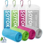 4 Packs Cooling Towels, 40" x 12" Microfiber Cooling Towels for Neck and Face, Soft Breathable Gym Towel for Working Out with Waterproof Bag & Carabiner, Sweat Towel for Gym, Running, Yoga, Travel