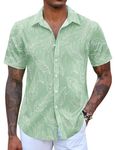 COOFANDY Men's Hawaiian Short Sleeve Shirts Casual Button Down Aloha Beach Dress Shirt Light Green