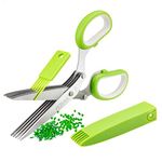 Herb Scissors by JYTUUL - Stainless Steel 5 Blades Multipurpose Kitchen Shears with Safety Cover and Cleaning Comb - Cutter/Chopper/Mincer for Herbs - Kitchen Gadget