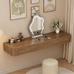 Quvex Fully Assembled Floating Makeup Vanity Desk, Wall Mounted Dressing Table with Drawers, Rounded Corners, 23.6" - 63" Available, Space-Saving Modern Hanging Dresser for Bedroom, Table Only