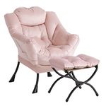 LITA Lazy Chair with Ottoman, Modern Accent Leisure Upholstered Sofa Chair, Contemporary Lounge Reading Chair with Armrests and a Side Pocket for Living Room, Bedroom & Small Space, Pink