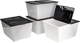 Storex 16 Gallon (60L) Storage Tote with Folding Lid, 22.7 x 18.25 x 12.86 Inches, Frost/Black, 4-Pack (00900A04C)