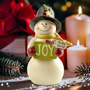 MeritMode Christmas Snowman Holding Joy Letter Sign Statue - 4.33" H Snowman Xmas Decor Indoor and Outdoor, Resin Snowman Figurines for Home Decor, Ideal Gift for Lovers, Family and Friends