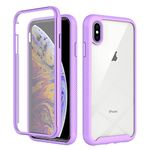 iPhone XS Max Case with Built-in Screen Protector, 360 Full Body Protective Cover Heavy Duty Anti-Scratch Shockproof Slim Silicone Bumper Clear Phone Case for iPhone XS Max 6.5", Purple