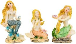 Ebros Whimsical Nautical Sea Blonde Haired Mermaids with Colorful Tails Sitting by Corals Small Dollhouse Miniature Figurines Set of 3 DIY Fairy Garden Mermaid Fantasy Collection Home Decor