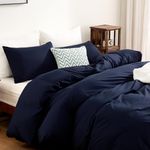 FANSTIVE Duvet Cover Queen Size, 100% Washed Cotton, Linen Like Super Soft and Breathable, 3 Pieces Navy Blue Bedding Duvet Covers, Farmhouse Comforter Cover Set with Zipper Closure(No Comforter)