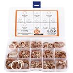 Toolly Copper Washer Assortment Set, 300Pcs 12-Sizes Copper Metric Sealing Washers, Flat Washers Assortment Set