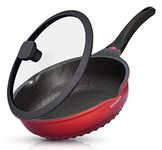 INTIGNIS® Premium 28 cm Deep Frying Pan with Lid | Anti-Scratch | Induction Compatible | Non-Stick Interior | Heat Resistant Handle | Perfect for Everyday Cooking (28 Red)