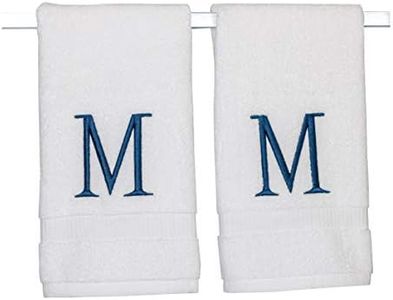 Monogrammed Hand Towels for Bathroom - Luxury Hotel Quality Personalized Initial Decorative Embroidered Bath Towel for Powder Room, Spa - GOTS Organic Certified - Set of 2 Navy Letter M