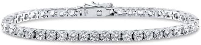 BERRICLE Rhodium Plated Sterling Silver Cubic Zirconia CZ Fashion Tennis Bracelet, Metal, Cubic Zirconia