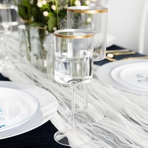 PLASTICPRO 10 Pack Plastic Wine Goblets 14 oz Disposable Wine Glasses with Stem Reusable Hard Plastic Drinking Glasses for Parties Weddings, Clear with Gold Rim