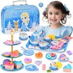 Kids Tea Party Set, 48PCS Pretend Play Toy Including Tea Set Dessert Ice Ice Cream Princess Toys Carrying Case, Kids Kitchen Pretend Playset, Tea Set for Girls Boys Toys Birthday Toddler Gifts Age 3-8