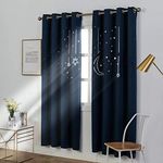 Mangata Casa Kids Star Blackout Curtains with Grommets 2 Panel Cutout Starry Sky for Nursery Room,Thermal Window Curtain for Children Living Room Darkening Drape(Navy 52X84in)