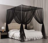 Nattey 4 Corners Post Bed Canopy Curtains Bed Frame Canopies for Bedroom Decor (Queen, Black)