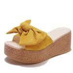 SACFOF Women's Platform Espadrille Wedge Sandals Slingback Bowknot Open Toe Summer Backless Espadrilles Platform Shoes, Yellow, 7.5