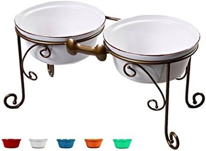 BestVida Sparks Elevated Dog Bowls, Dog Bowl Stand for Large Dogs, Raised Dog Bowl with Double Premium Stoneware Bowls (Large, White)