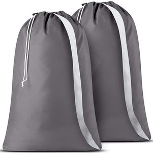 Handy Laundry Bag Shoulder Strap - Pack of 2 Drawstring Locking Closure, Durable Nylon Material, Large Capacity, Heavy Duty Stitching, Perfect for Laundromat or College Dorm (Grey, 30" x 40")