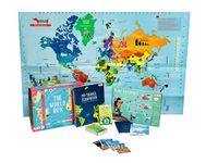 CocoMoco Kids What a World - Combo of World Map Poster, Country Trump Cards, Passport, Travel Scrapbook, Geography Game Learning Toy - Birthday Gift for Boys & Girls 5 to 12 Years