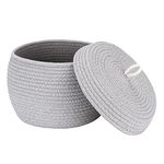 Sea Team Round Cotton Rope Storage Basket with Lid, Decorative Woven Storage Bin, Pot, Caddy, Organizer, Container for Snacks, Towels, Plants (Grey, Small)