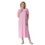 Keyocean Women Nightgowns, Soft Comfortable 100% Cotton Short Sleeves Ladies Nightdress, Medium Pink, Small