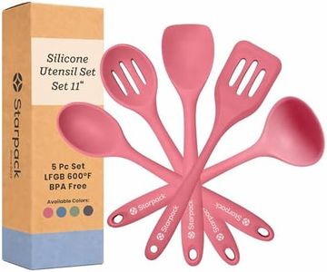 Starpack Stir and Serve Silicone Cooking Utensils Set (5-Piece, 11") - LFGB Non Toxic, 600°F Heat Resistant, BPA-Free - One-Piece Seamless, Dishwasher Safe - for Nonstick Cookware, Earthy Pink