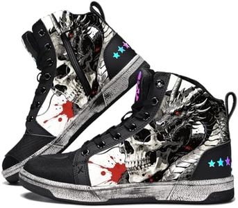 GXZUORUI Men's Gothic Skull Dragon Casual High Top Motorcycle Shoes - Breathable Lightweight Riding Shoes with Stylish Design and All-Day Comfort (Grey-red, Adult, Men, 7, Numeric, US Footwear Size System, Medium)