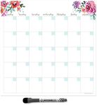 Dry Erase Monthly Calendar Planner Sticker Decal | Removable & Reusable | Magnetic Fine-Tip Marker Included (12 x 12 inches, Floral)