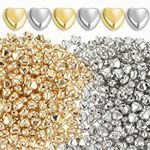 500Pcs Heart Spacer Beads 6mm Gold/Silver Arcylic Heart Shape Spacer Beads for Jewelry Bracelet Making, Heart Shape Charm Loose Beads Bulk for DIY Bracelet Crafting (Gold, Silver)