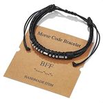 LUTAKU Morse Code Bracelets Gifts for Men, Gunmetal Beads on Leather Bracelets for Men Inspirational Gifts for Mens Jewelry Unique Fathers Day Birthday Gifts for Boyfriend Dad Best Friend (BFF)