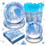 Piooluialy Frozen Birthday Party Supplies Tableware - Frozen Themed Party Decorations Include Dinner Plates, Cups, Napkins, Cutlery, Snow Frozen Baby Shower Birthday Party Decorations | 24 Guests