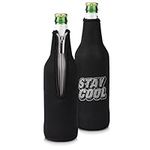 kwmobile Set of 2 Neoprene Bottle Coolers Sleeves for 330-500ml Bottle - Keep Beer, Soda, Soft Drinks Cool - Stay Cool White/Black