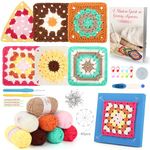 Aeelike Crochet Kits for Beginners Adults Granny Squares, Learn to Crochet Granny Squares Starter Kit, Easy Granny Square Crochet Kit for Beginner with Instruction Book Crochet Blocking Mat and T Pins