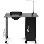 DORTALA Deluxe Salon Manicure Table, Manicure Table w/a Swing-arm Technician Lamp & a Nail Dust Collector, Iron-Frame Manicure Table, Nail Table w/Large Storage Capacity, Easy-to-Move Nail Table