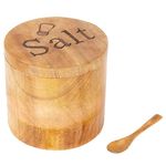 SHYAMA HOMES Wooden Salt Cellar | Salt Box with Detachable Magnetic Lid and Spoon, Round Container|Wooden Salt Jar 900 ML