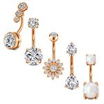 MODRSA Belly Rings Belly Button Rings Surgical Steel Belly Rings for Women Diamond Belly Button Rings Rose Gold Stainless Steel Belly Button Rings Navel Ring Belly Button Piercing Jewelry