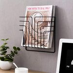 MyGift Modern Design Black Metal Wire Wall Mounted Magazine and File Folder Holder Organizer Rack